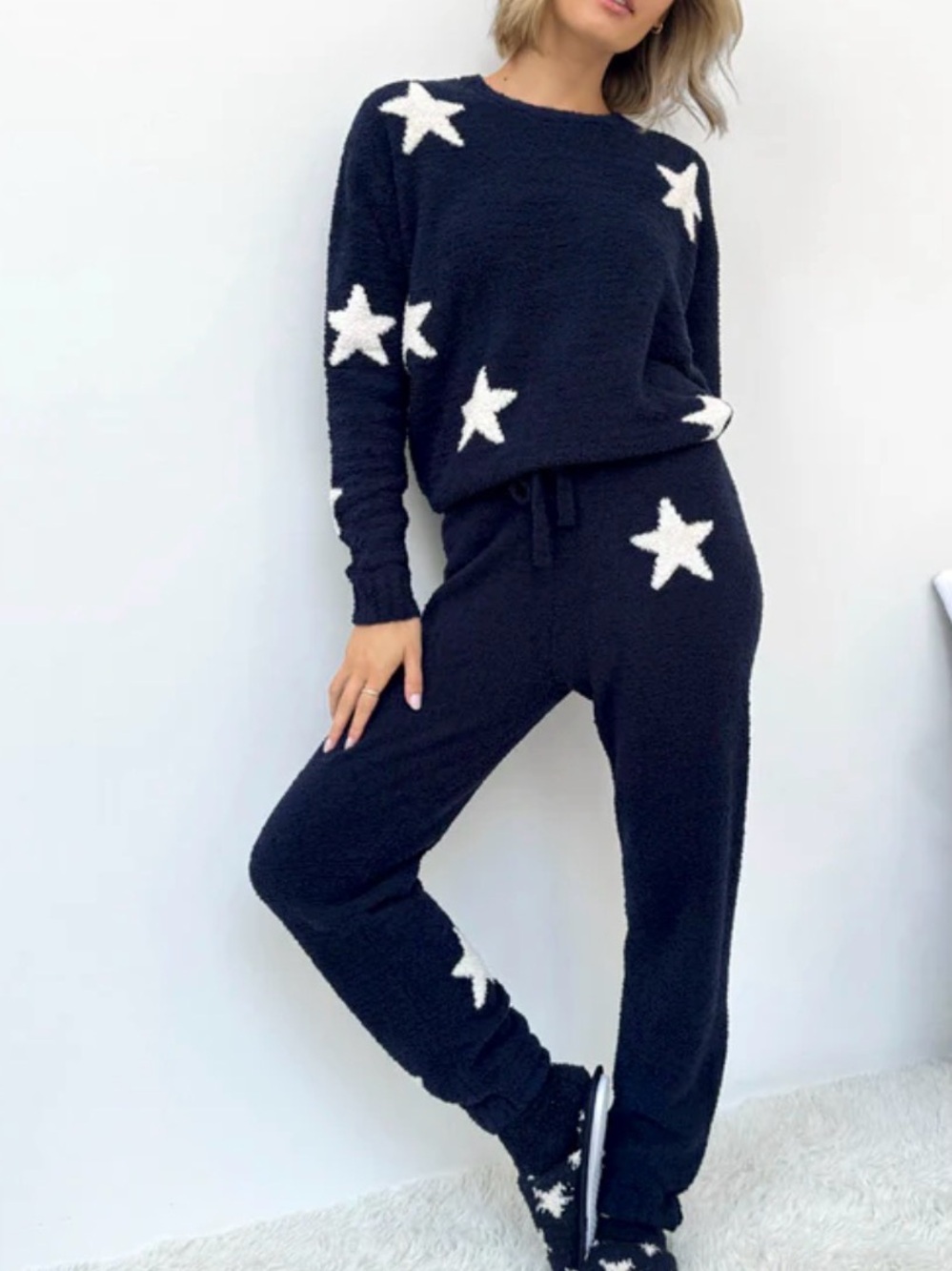 NWT Splendid Navy Star Cozy Knit Lounge Set with matching socks
